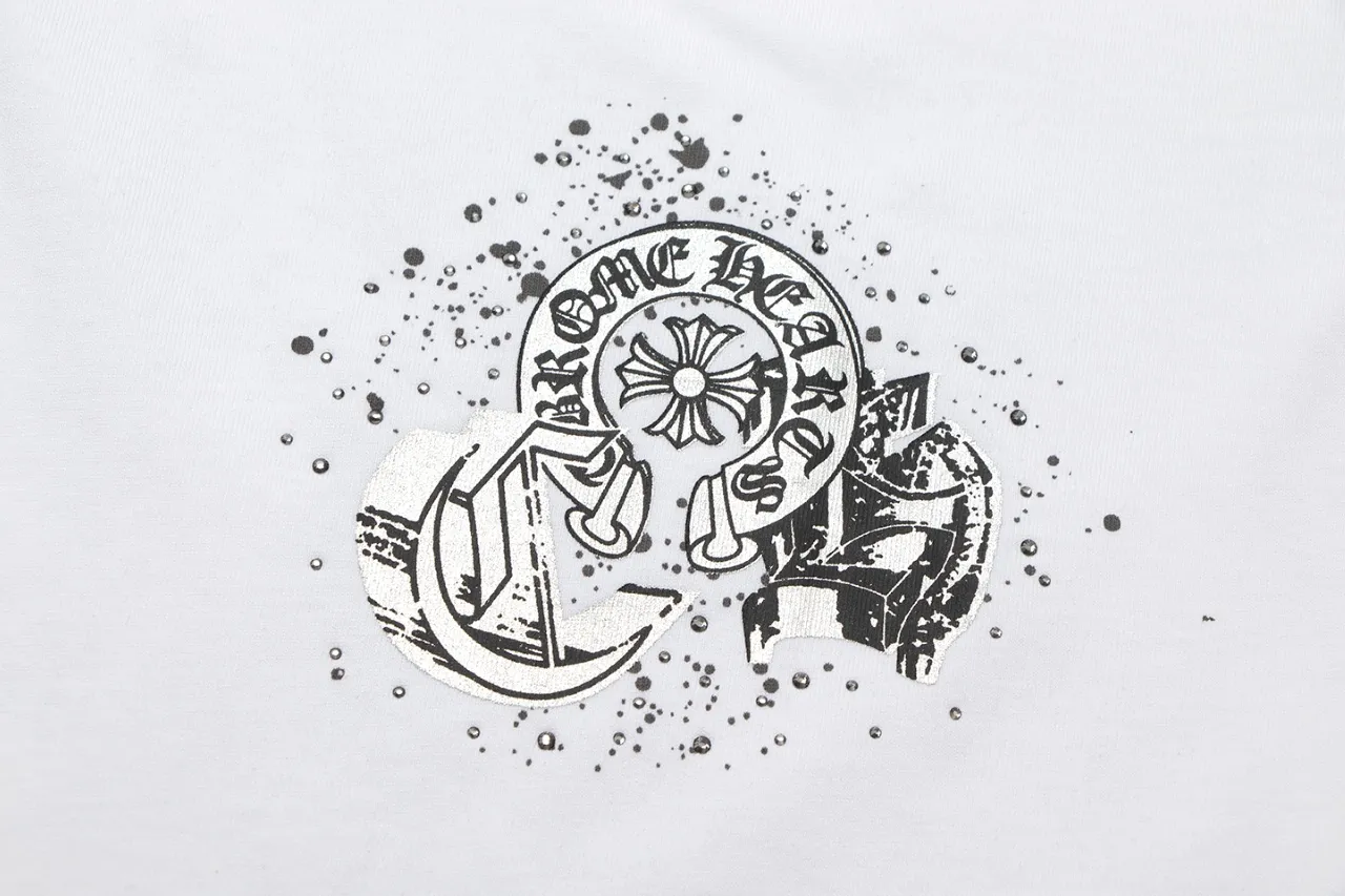 P170 Chrome Hearts Chrome Hearts Inkjet Gypsophila Hot Diamond Sanskrit Short Sleeves Size: SMLXL Color: Black White